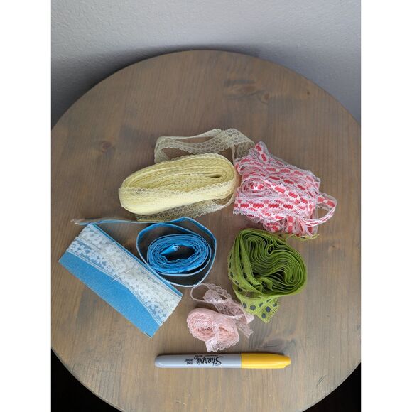 Lot of 6 Vintage Lace and Ribbon Assorted Lengths Colors Sew Craft Unique Greek - Picture 3 of 10